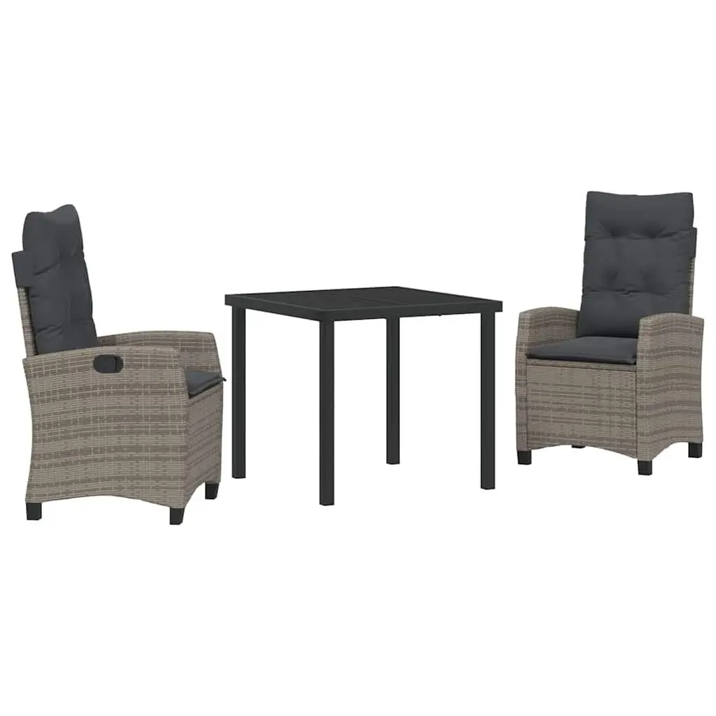 Grey 3-Piece Garden Dining Set with Cushions