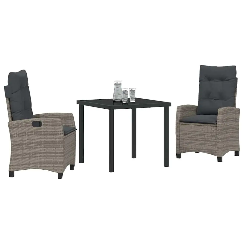 Grey 3-Piece Garden Dining Set with Cushions