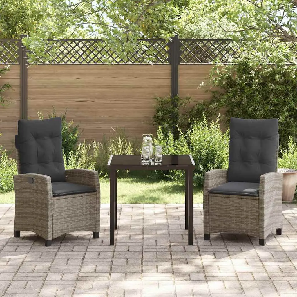 Grey 3-Piece Garden Dining Set with Cushions