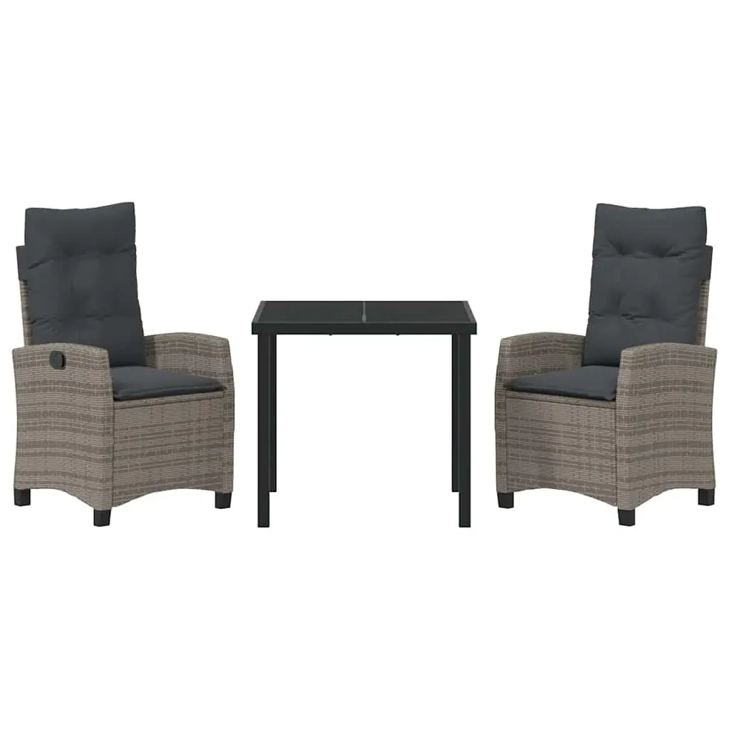 Grey 3-Piece Garden Dining Set with Cushions