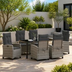 7 Piece Grey Poly Rattan Outdoor Dining Set