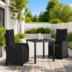Stylish 3-Piece Black Poly Rattan Garden Dining Set