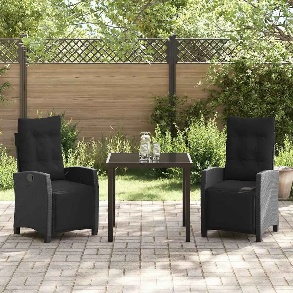 3-Piece Black Poly Rattan Garden Dining Set