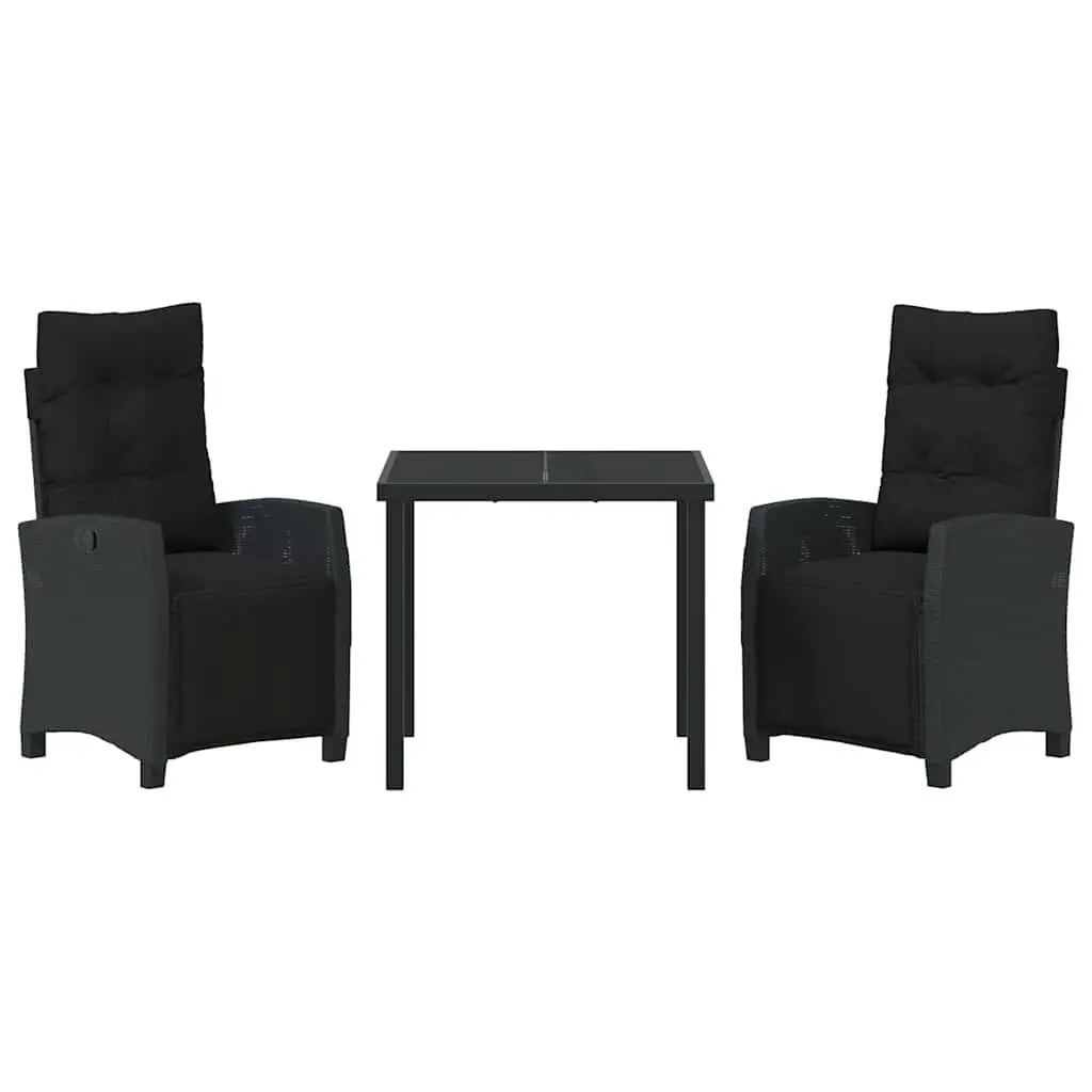 3-Piece Black Poly Rattan Garden Dining Set