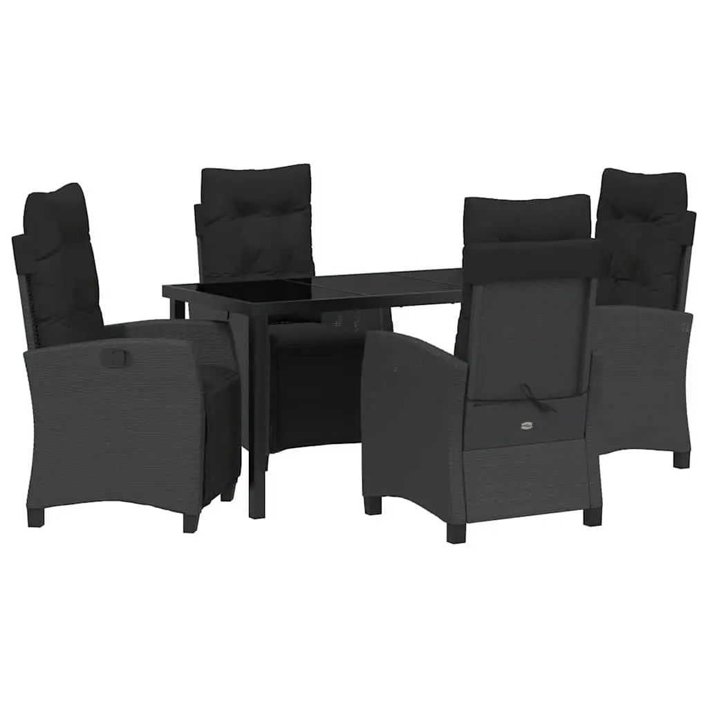 Black Poly Rattan 5-Piece Garden Dining Set