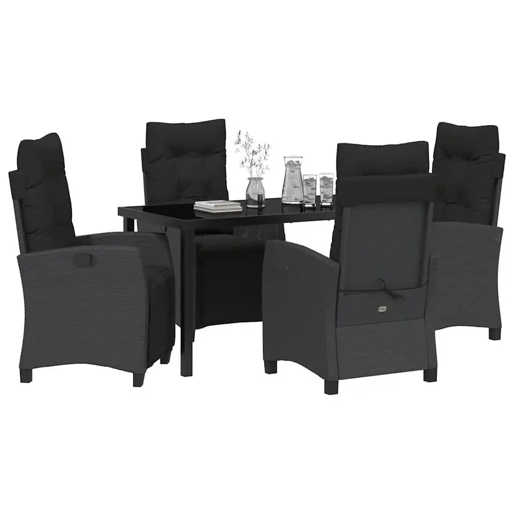 Black Poly Rattan 5-Piece Garden Dining Set