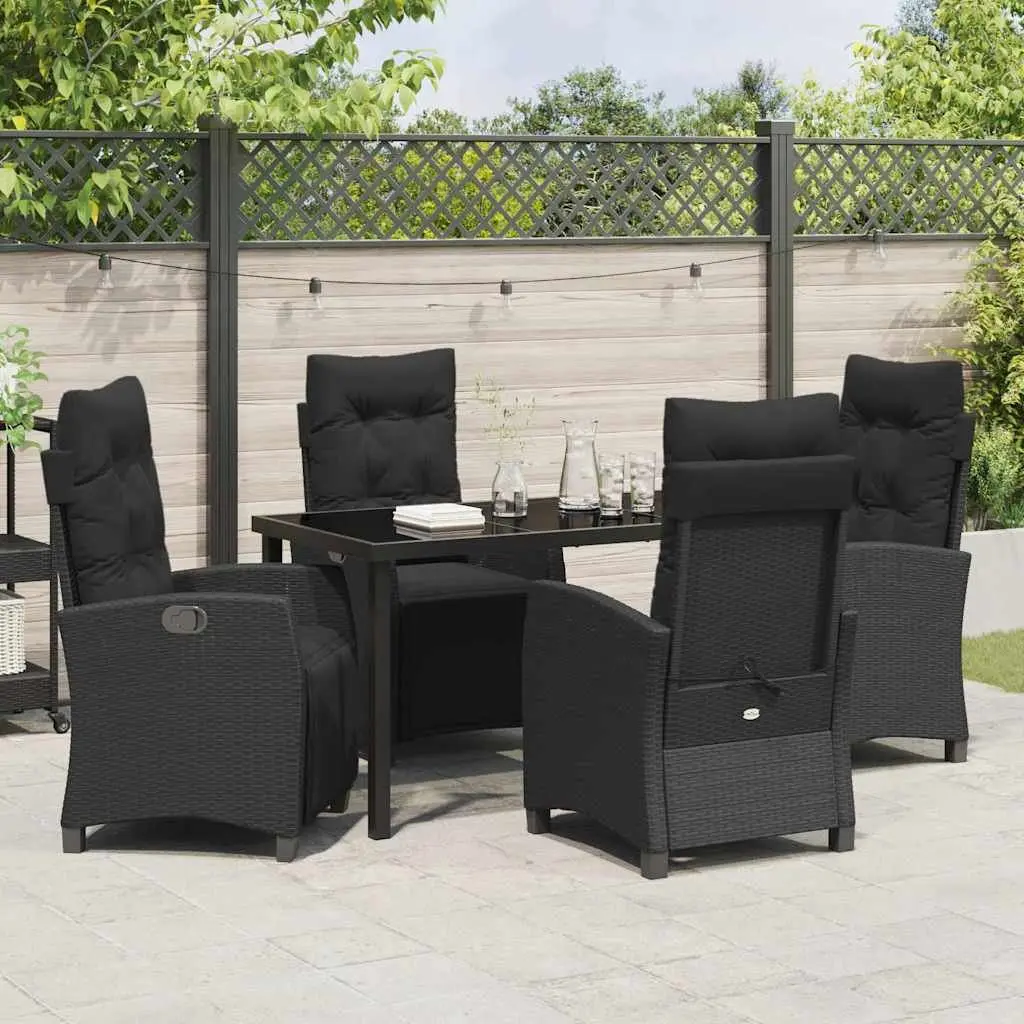 Black Poly Rattan 5-Piece Garden Dining Set