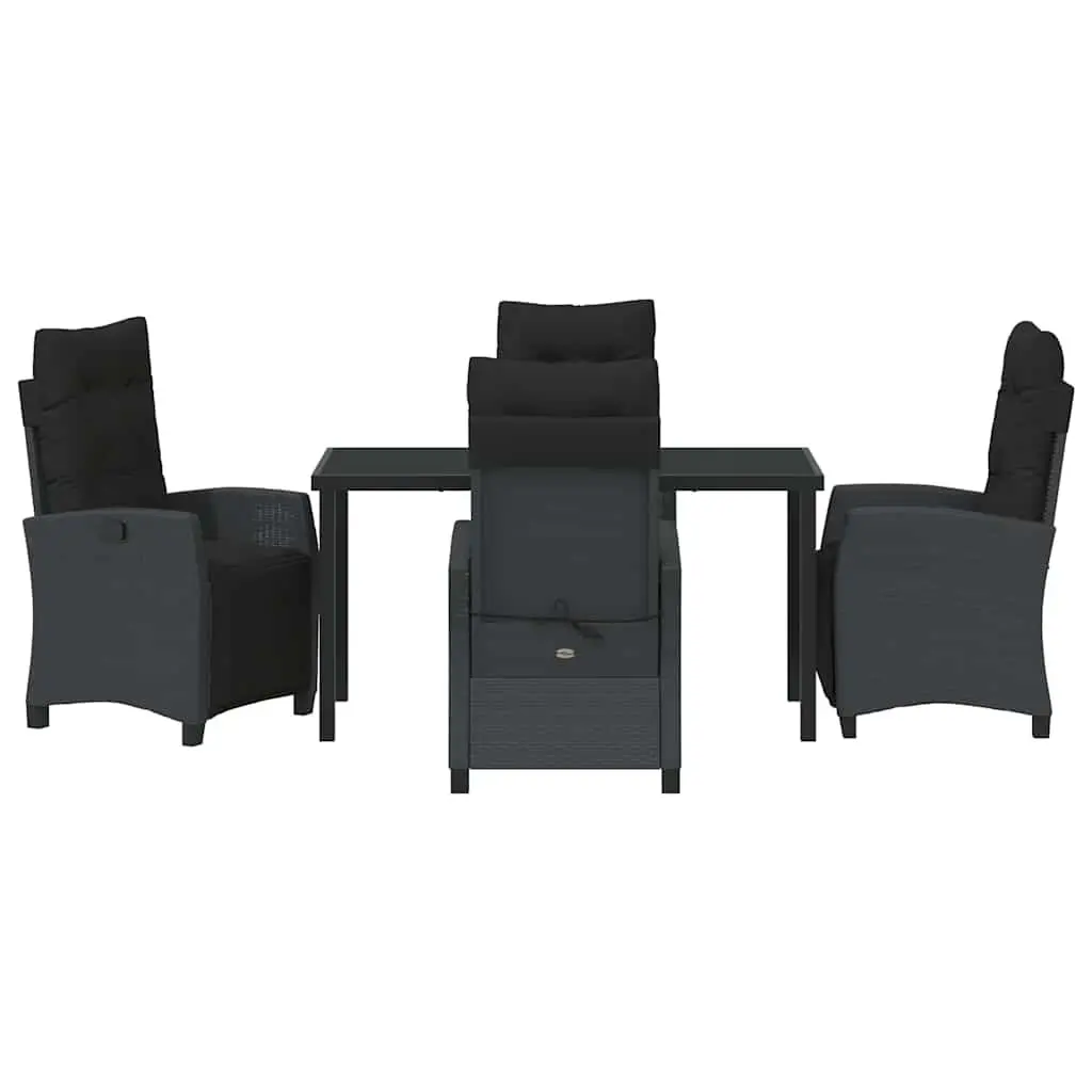 Black Poly Rattan 5-Piece Garden Dining Set