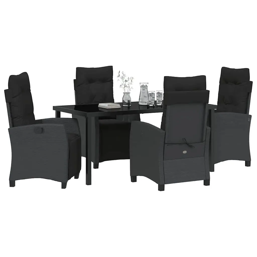 5 Piece Black Rattan Garden Dining Set