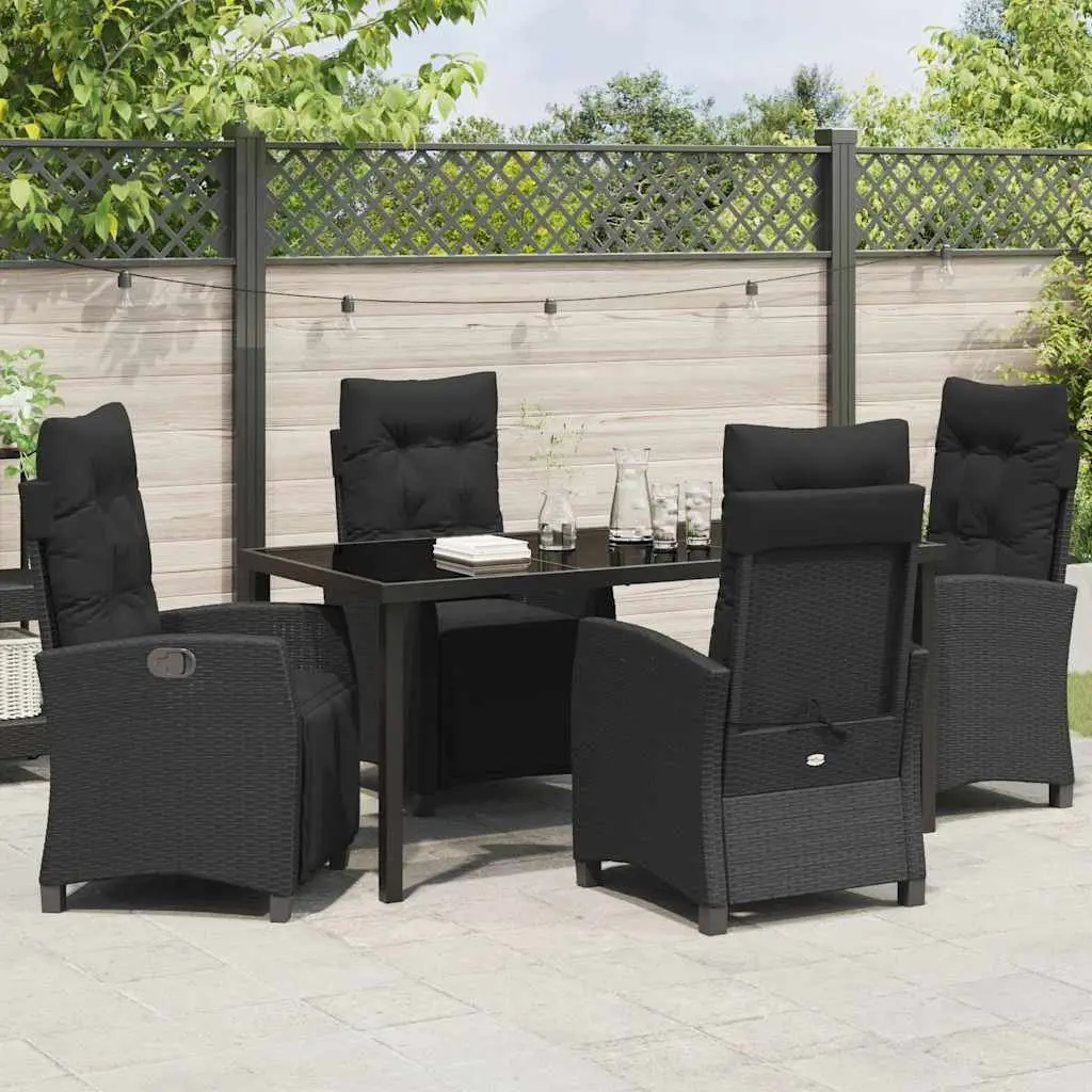 5 Piece Black Rattan Garden Dining Set