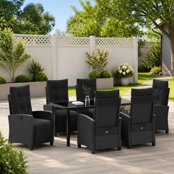 7 Piece Black Poly Rattan Outdoor Dining Set with Cushions