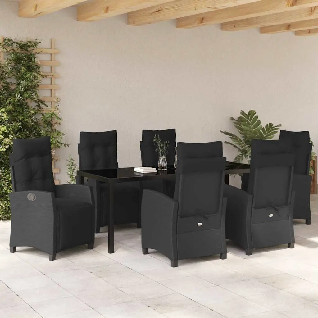 7-Piece Outdoor Dining Set in Black Poly Rattan