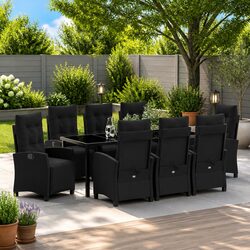 Stylish 9-Piece Black Garden Dining Set with Steel Frame