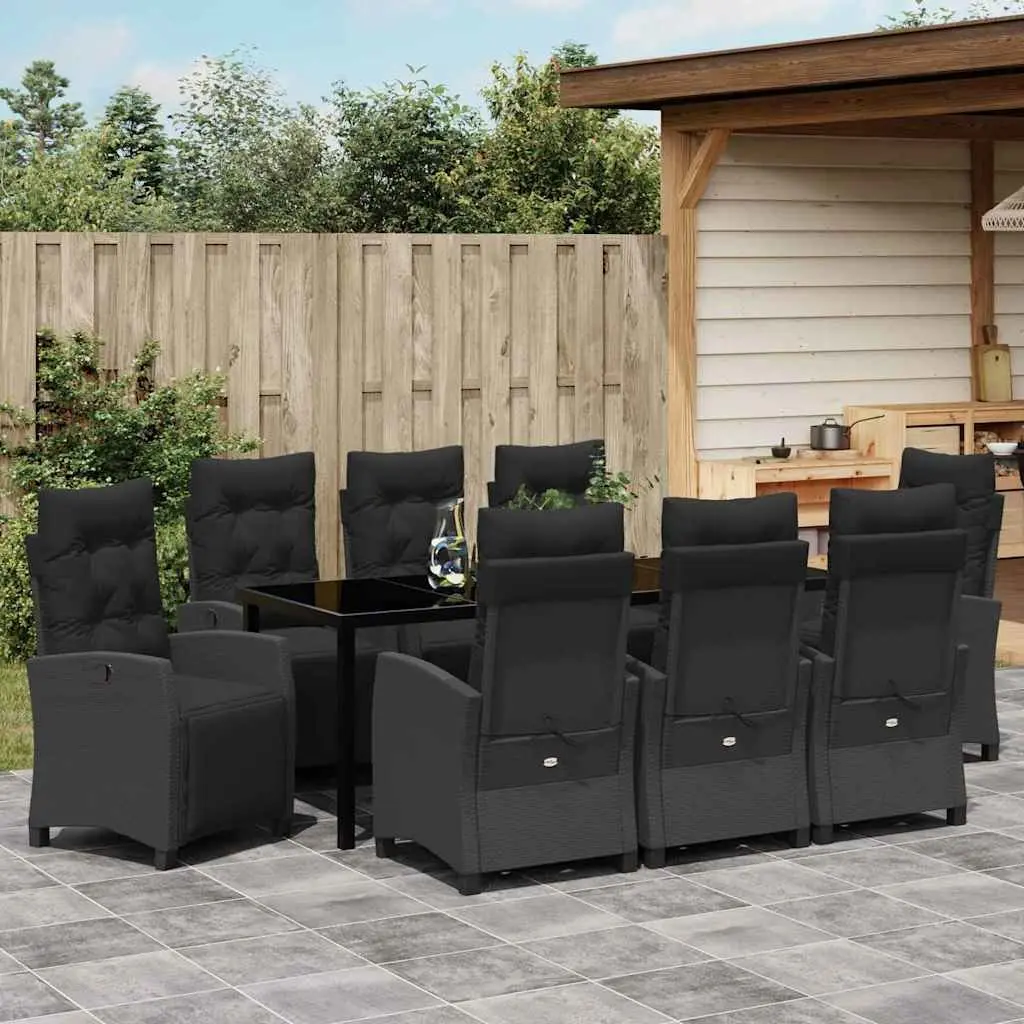 9-Piece Black Garden Dining Set with Steel Frame