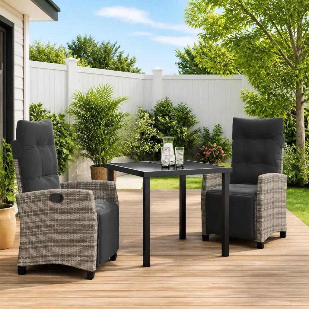 3-Piece Garden Dining Set with Grey Poly Rattan
