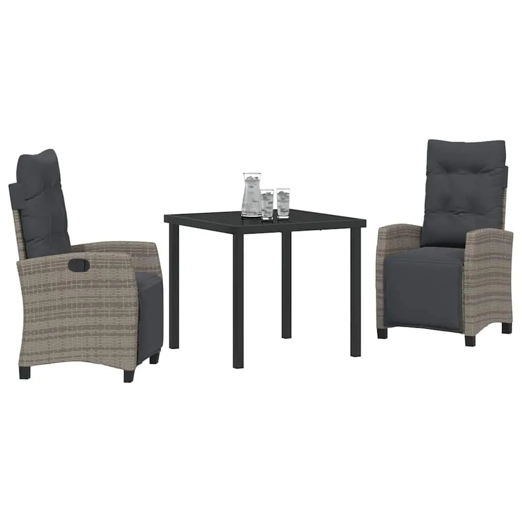 3-Piece Garden Dining Set with Grey Poly Rattan