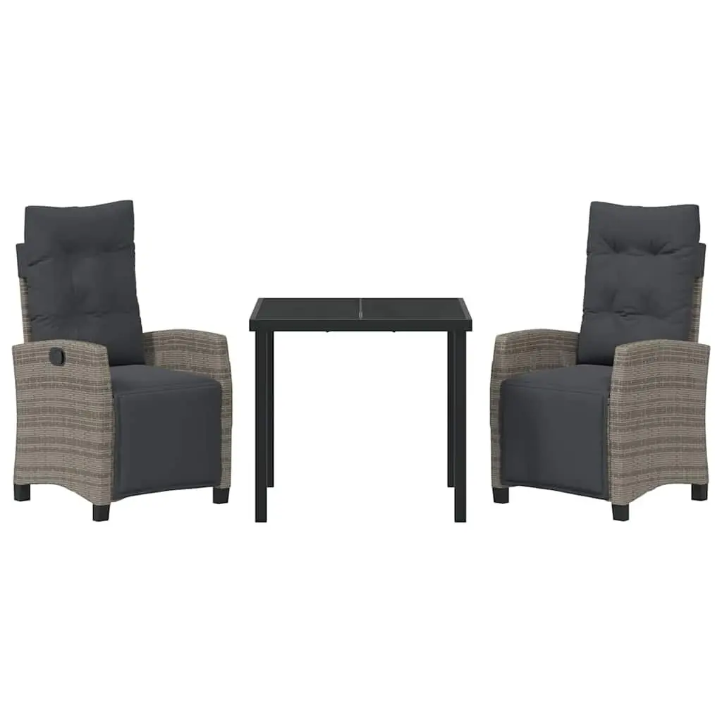 3-Piece Garden Dining Set with Grey Poly Rattan