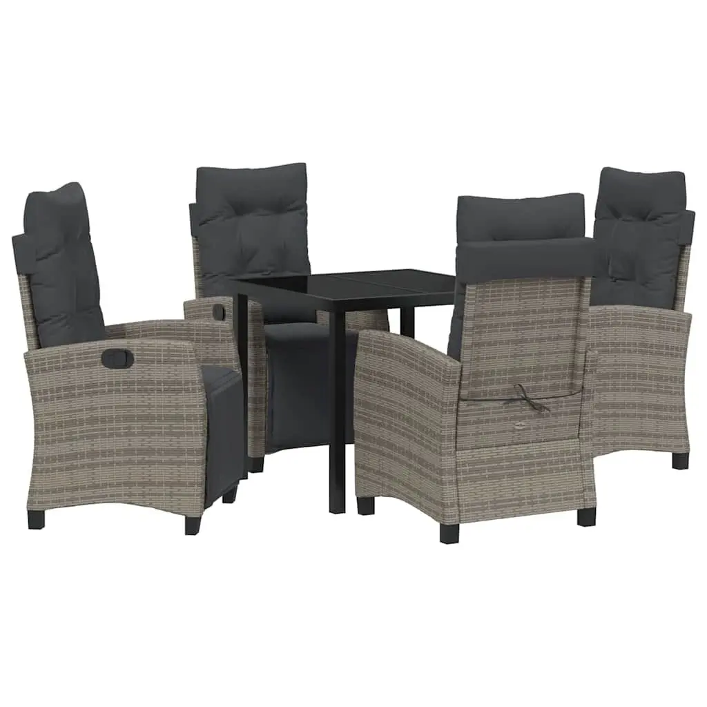 Garden Dining Set 5 Pieces Outdoor Furniture Grey Poly Rattan Table Chairs
