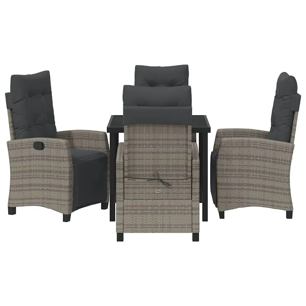 Garden Dining Set 5 Pieces Outdoor Furniture Grey Poly Rattan Table Chairs
