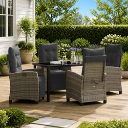 5 Piece Grey Poly Rattan Outdoor Dining Set with Cushions
