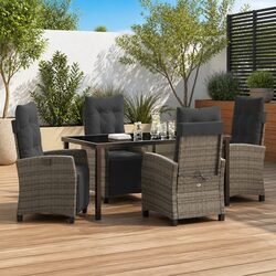 Stylish 5-Piece Grey Outdoor Dining Set with Glass Table