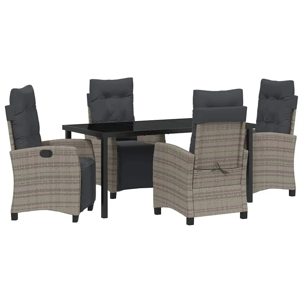 5-Piece Grey Outdoor Dining Set with Glass Table