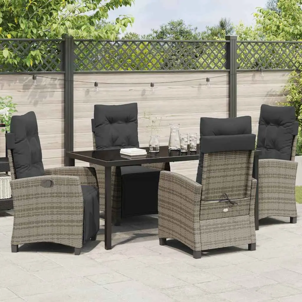 5-Piece Grey Outdoor Dining Set with Glass Table
