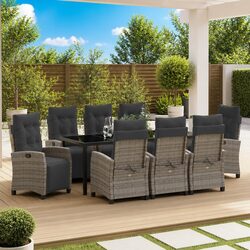 Durable 9 Piece Garden Dining Set with Grey Poly Rattan