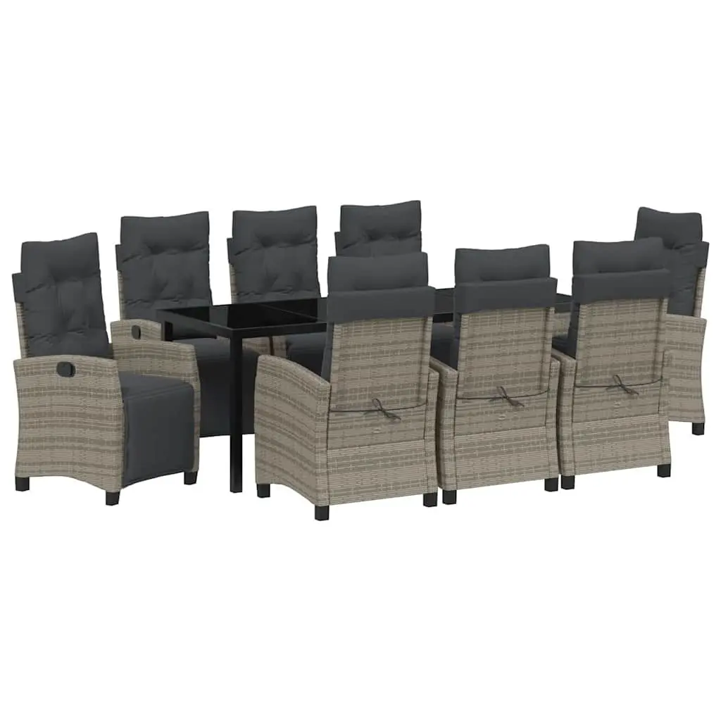 9 Piece Garden Dining Set with Grey Poly Rattan
