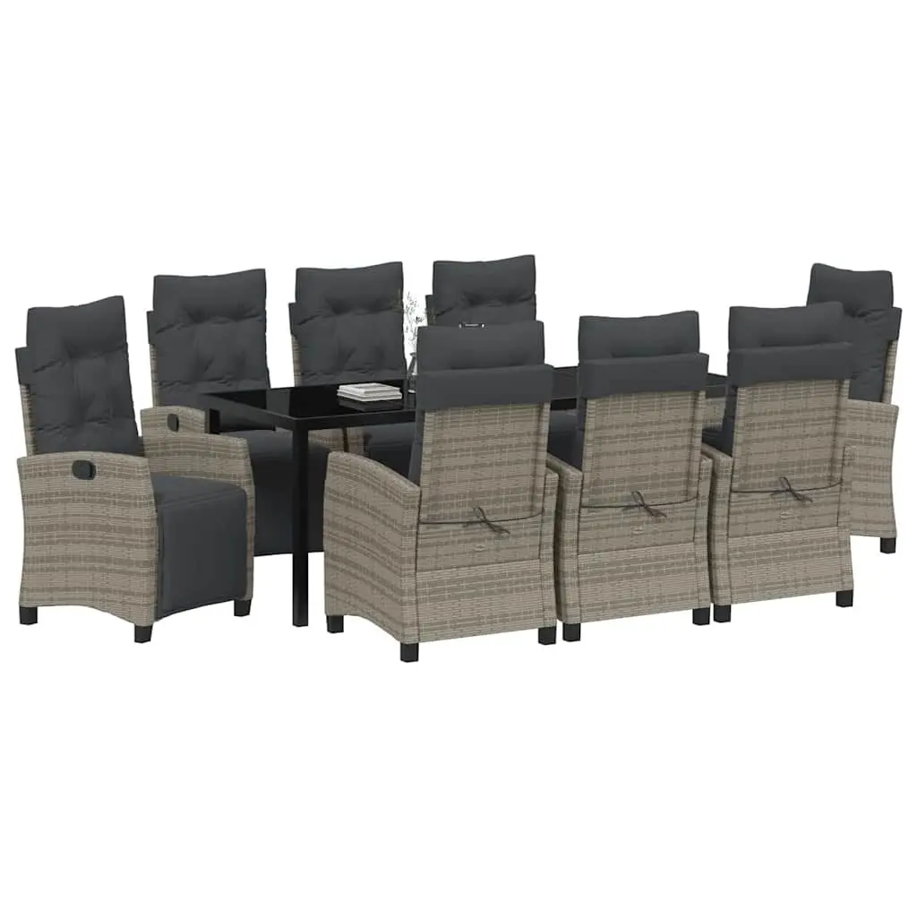 9 Piece Garden Dining Set with Grey Poly Rattan