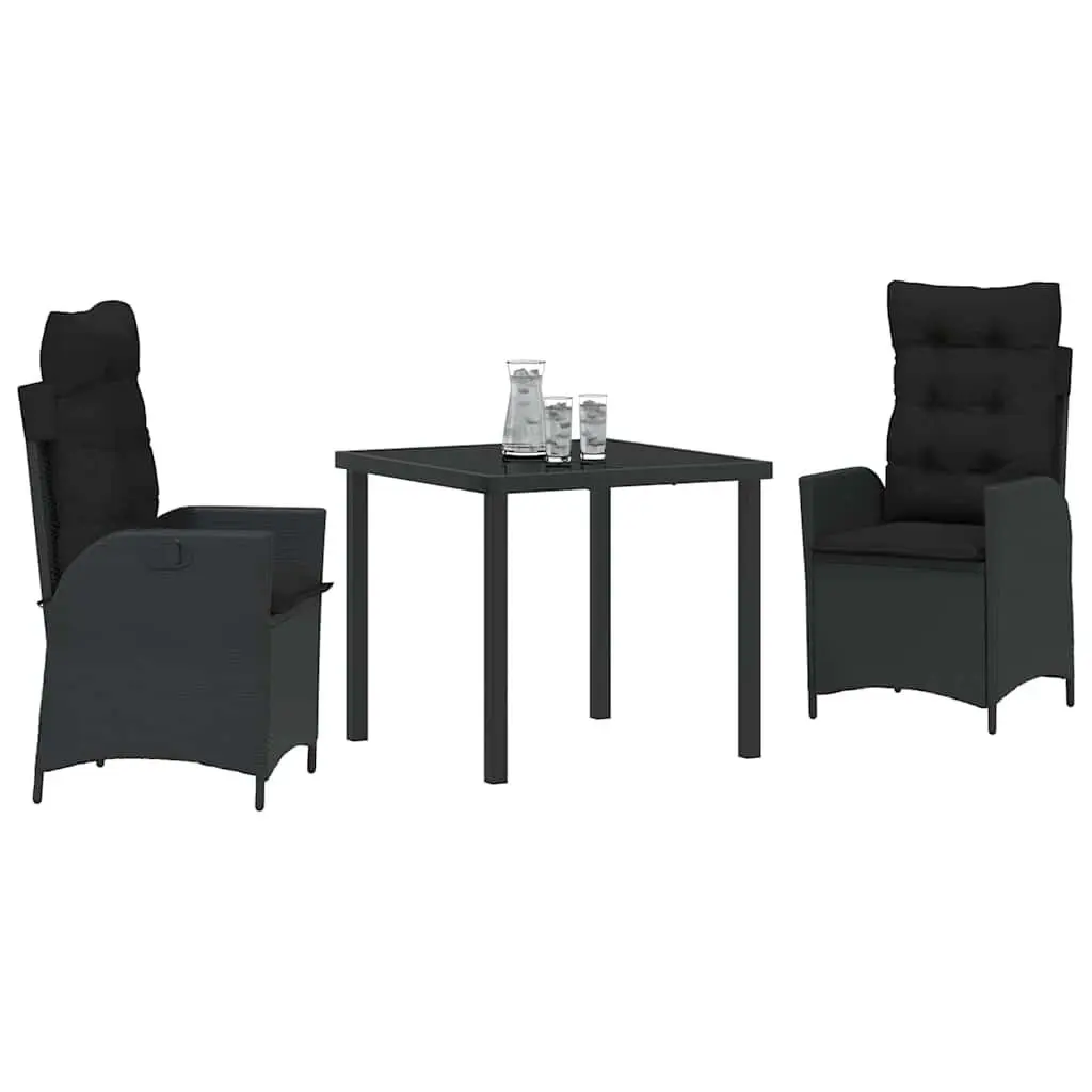 3 Piece Outdoor Dining Set with Black Glass Table