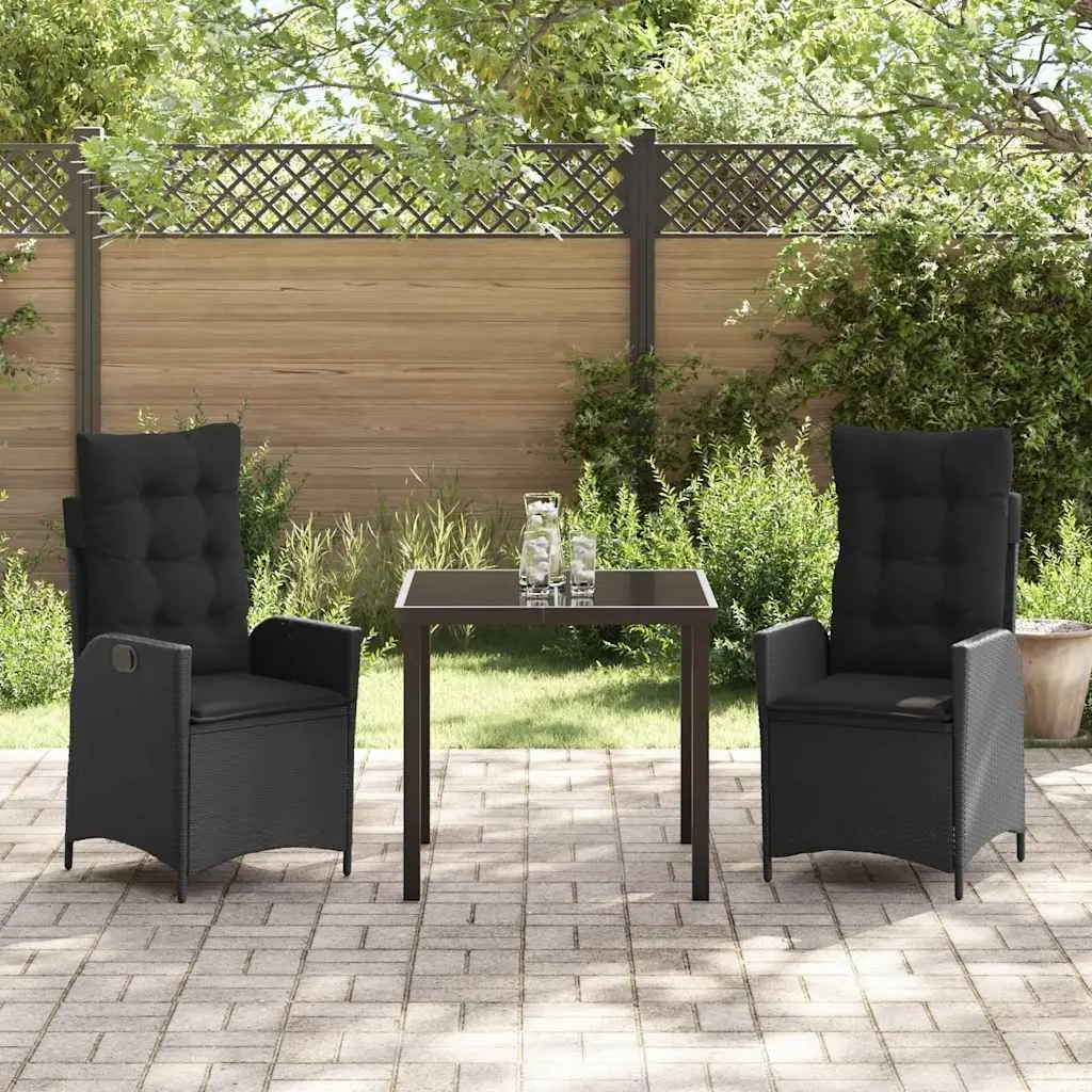 3 Piece Outdoor Dining Set with Black Glass Table