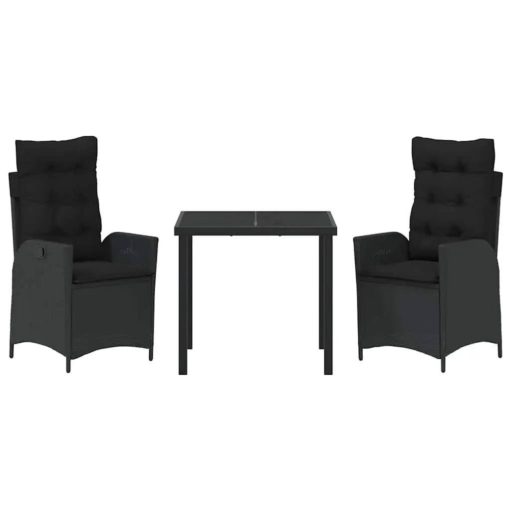 3 Piece Outdoor Dining Set with Black Glass Table