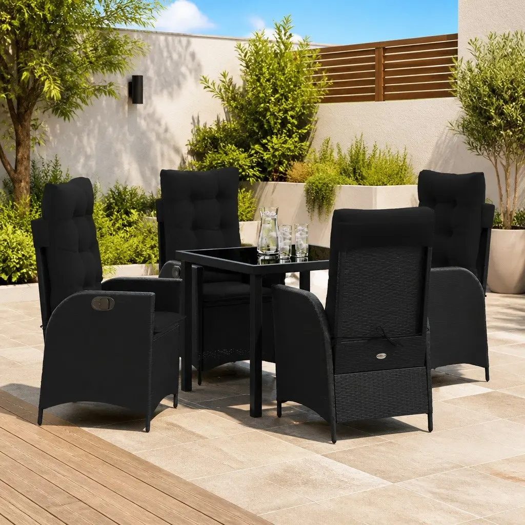 Black Garden Dining Set with Glass Table