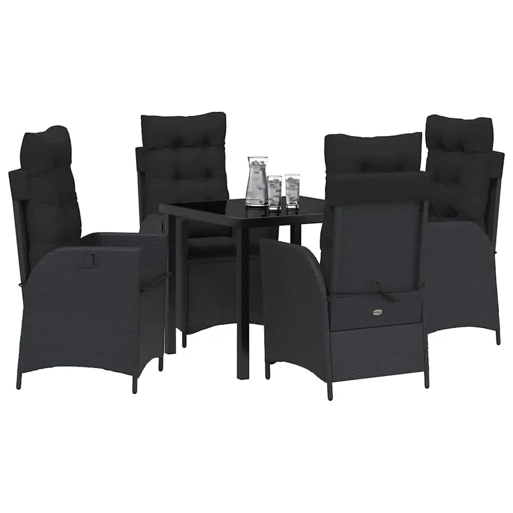 Black Garden Dining Set with Glass Table
