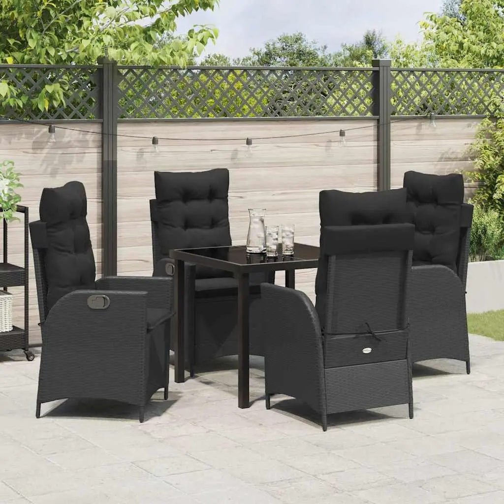 Black Garden Dining Set with Glass Table
