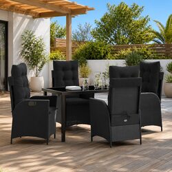 Durable 5-Piece Black Poly Rattan Dining Set