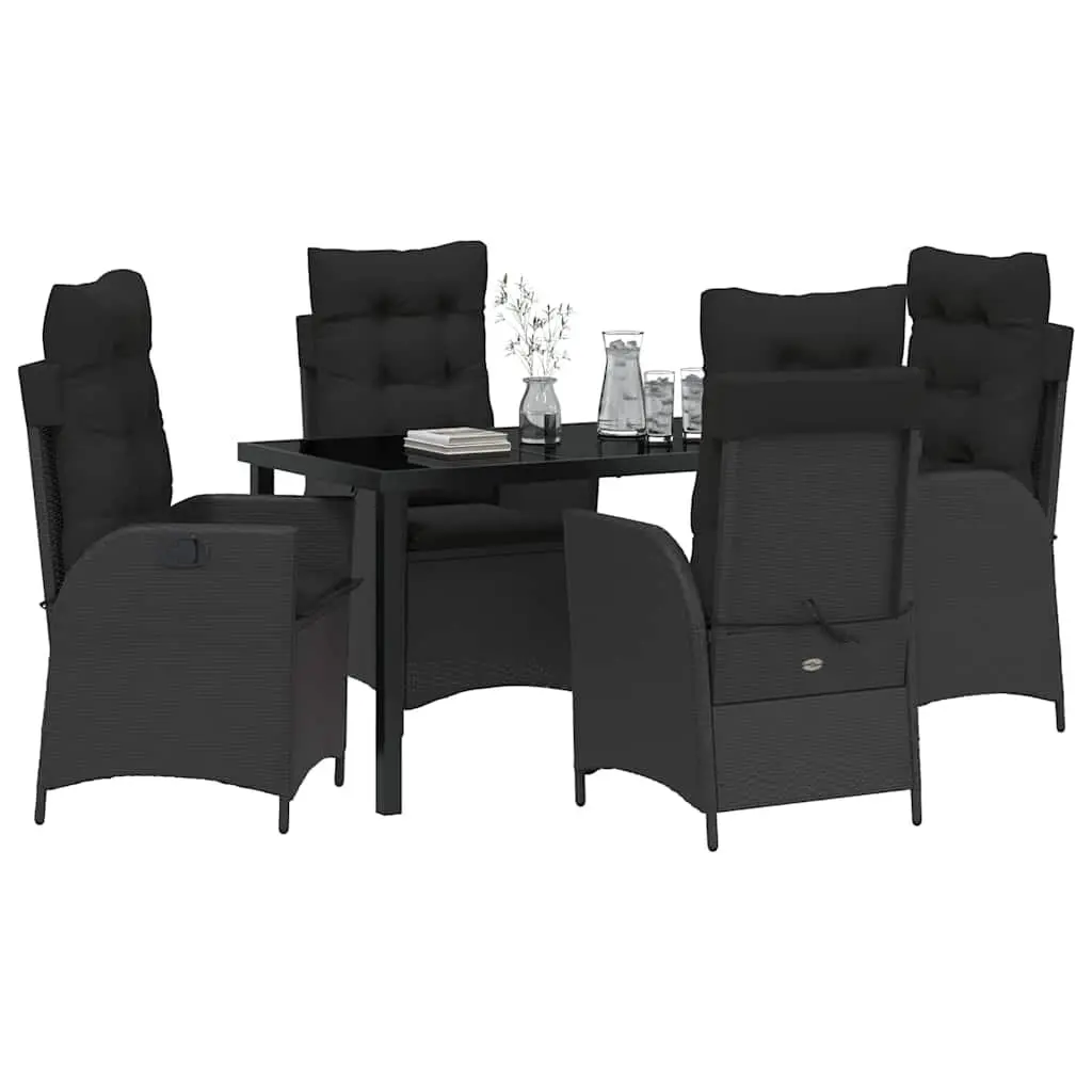5-Piece Black Poly Rattan Dining Set