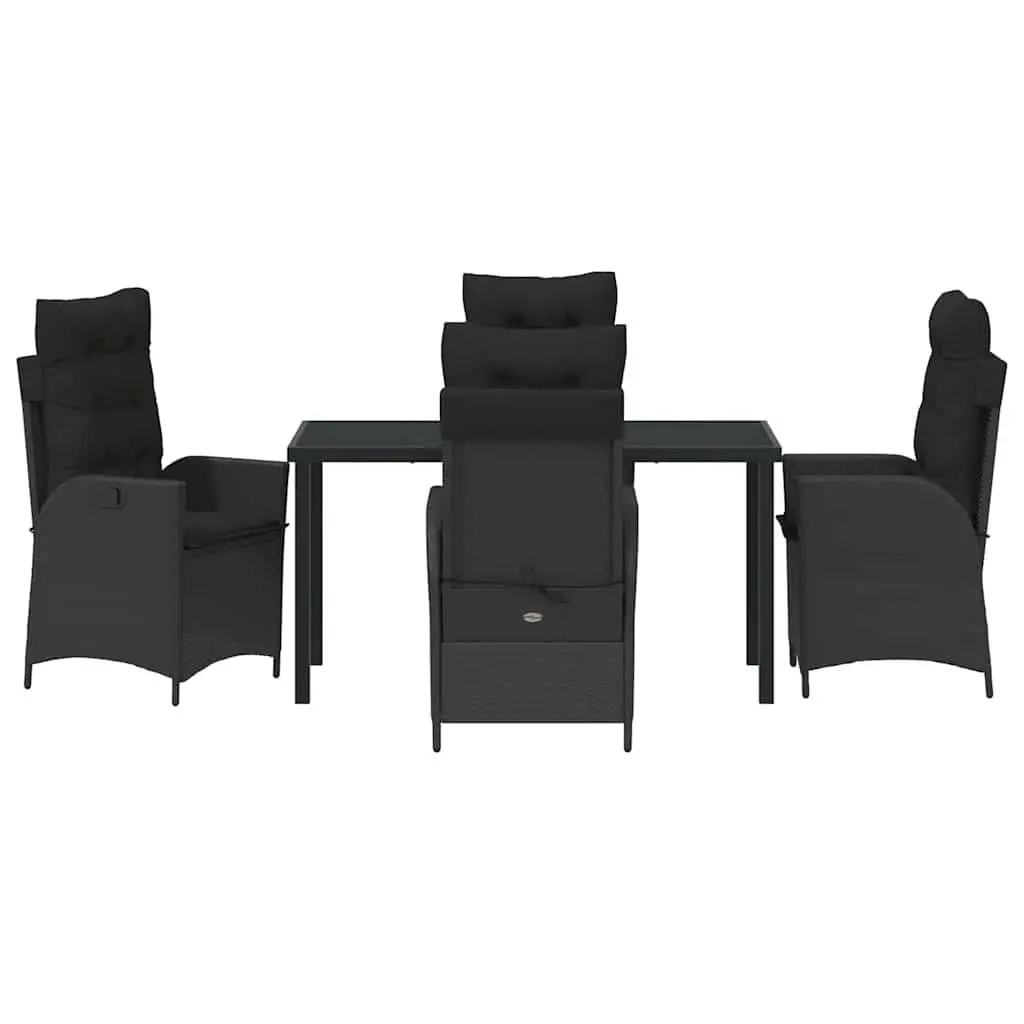 5-Piece Black Poly Rattan Dining Set