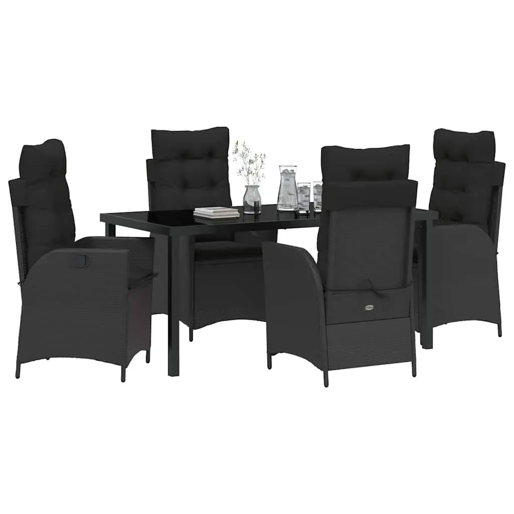 Outdoor Dining Set Poly Rattan Glass Table 5 Piece Black