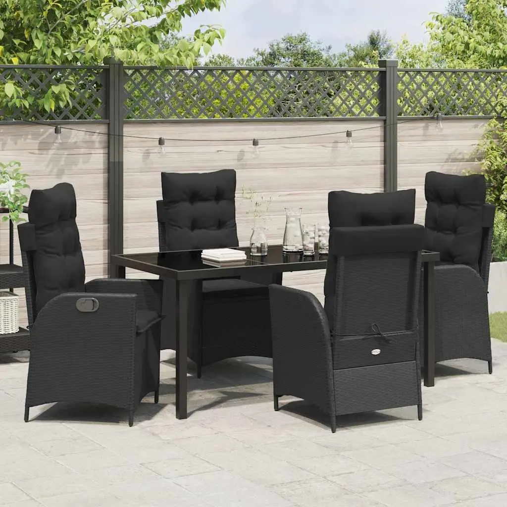 Outdoor Dining Set Poly Rattan Glass Table 5 Piece Black