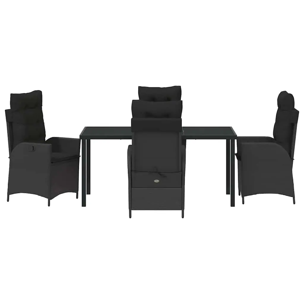 Outdoor Dining Set Poly Rattan Glass Table 5 Piece Black