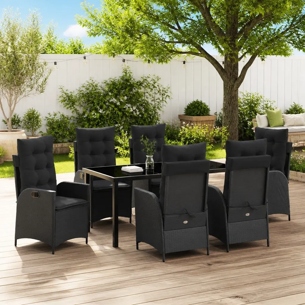 7-Piece Black Poly Rattan Garden Dining Set