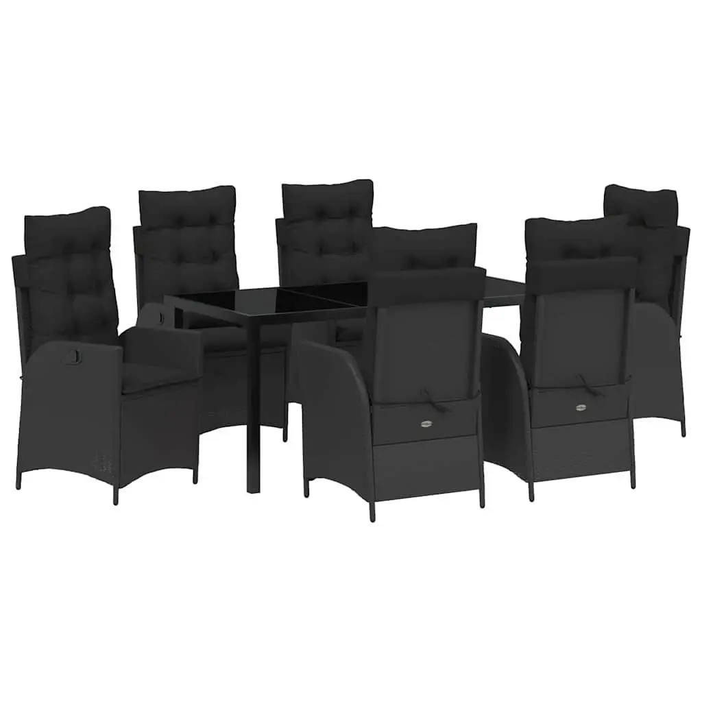 7-Piece Black Poly Rattan Garden Dining Set