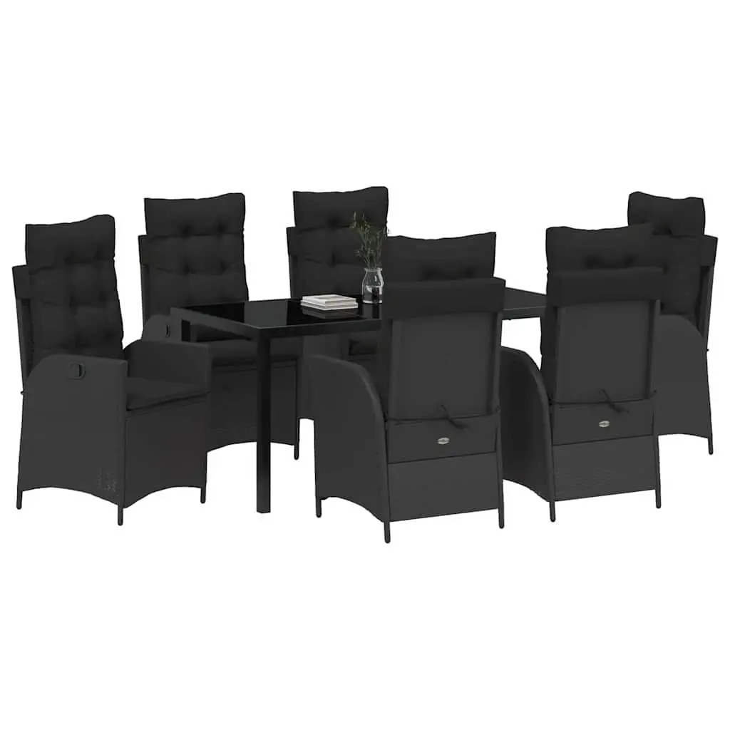 7-Piece Black Poly Rattan Garden Dining Set