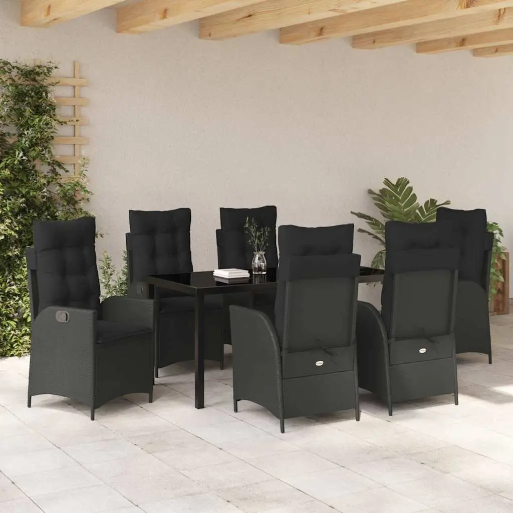 7-Piece Black Poly Rattan Garden Dining Set
