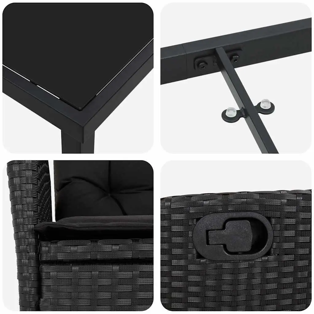 7-Piece Black Poly Rattan Garden Dining Set