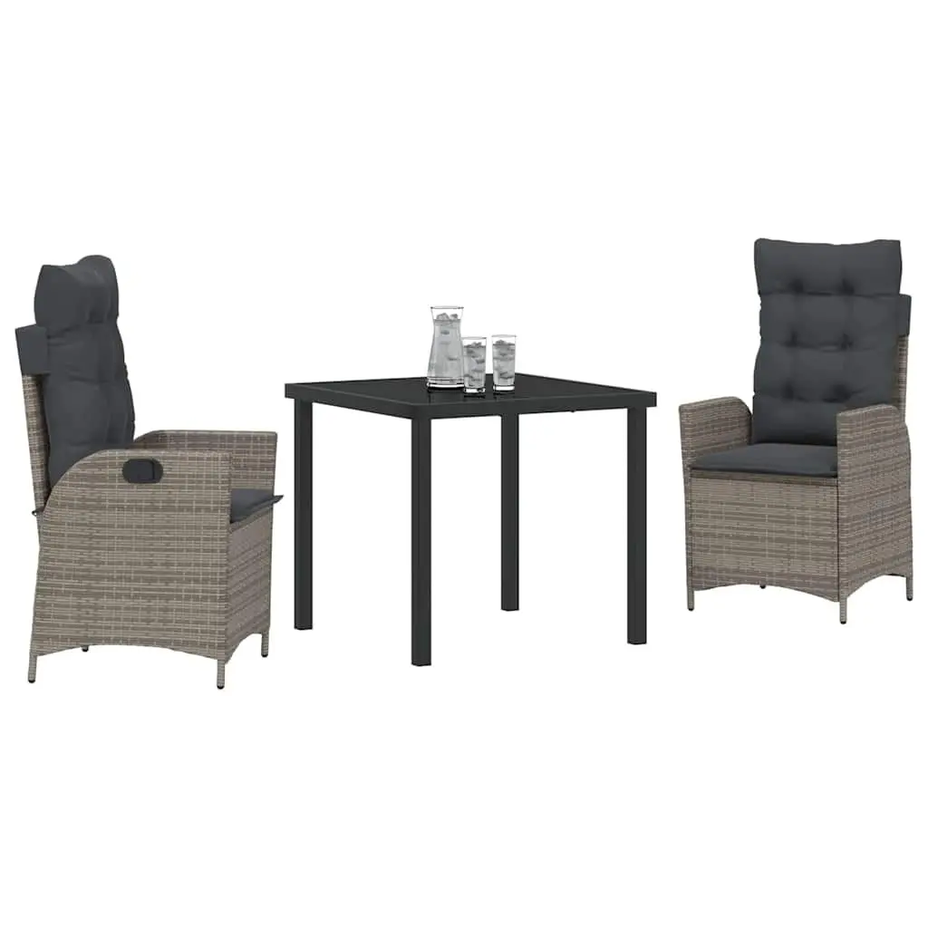 3-Piece Grey Poly Rattan Garden Dining Set