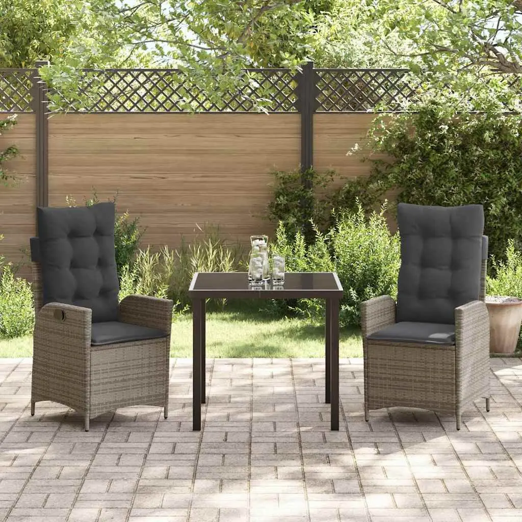 3-Piece Grey Poly Rattan Garden Dining Set