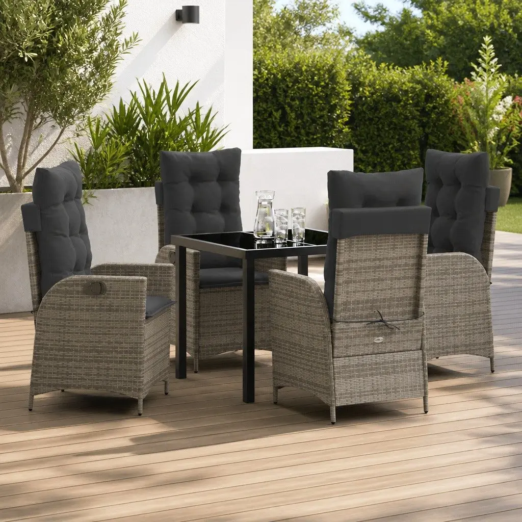 5-Piece Grey Rattan Dining Set for Outdoors